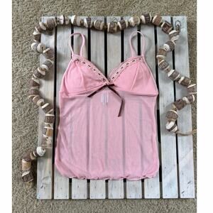 Rare Vintage Y2K Rampage Pink Brown Lace Ribbon Cami Tank Top